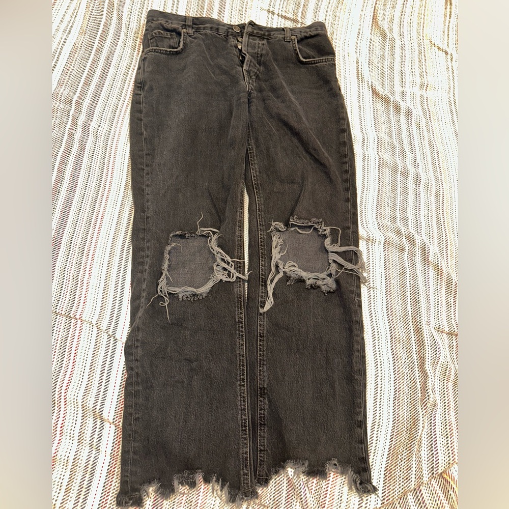 free people distressed black jeans, size 26.